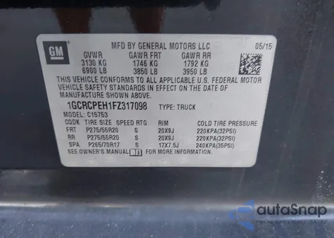 2015 Chevrolet Silverado 1500 Wt from USA, damaged, VIN 1GCRCPEH1FZ317098